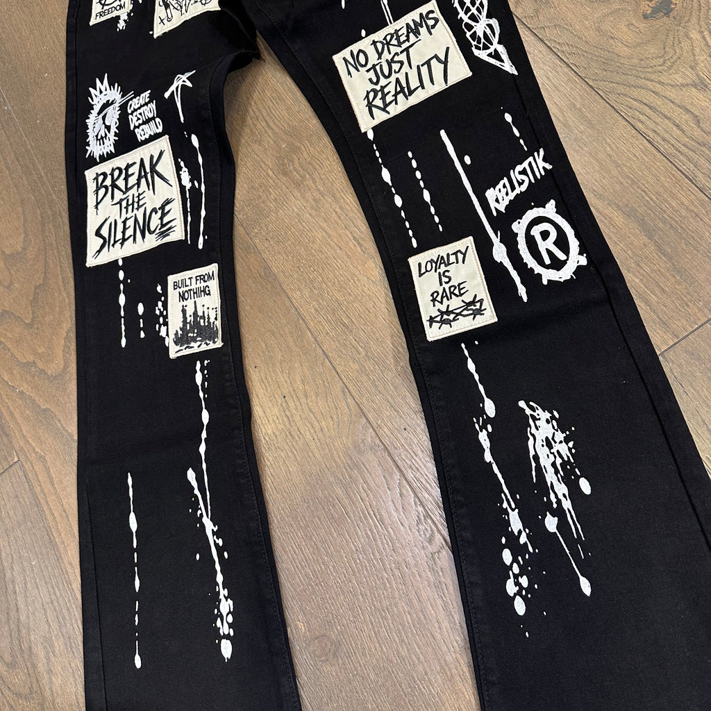 Reelistik BREAK THE SILENCE STACKED SLIM FIT PATCHED STRETCH Jeans - Black