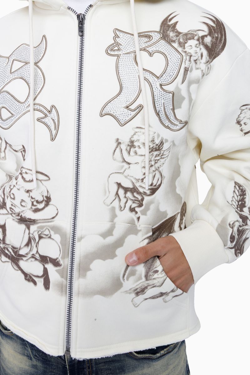 Smoke Rise Trouble In Peace Zip Hoodie - Cream