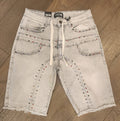 Focus Rhinestone Denim Shorts - Grey