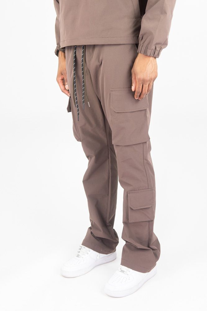 Rebel Minds Nylon Flared Cargo Pants - Brown