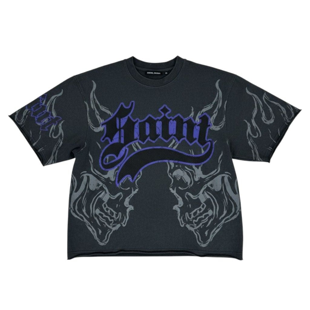 REBEL MINDS GOTHIC SKULL SHIRT - BLACK/PURPLE