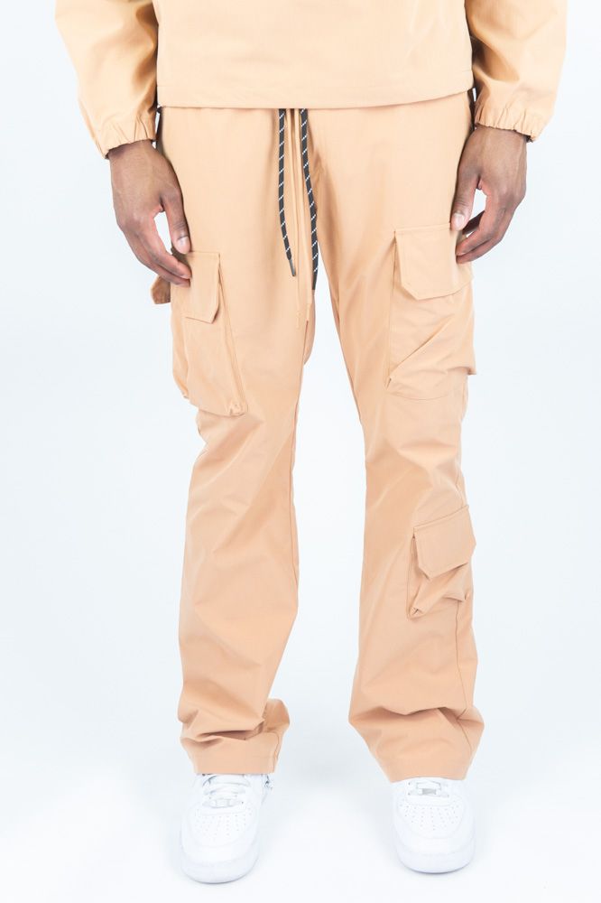 Rebel Minds Nylon Flared Cargo Pants - Wheat