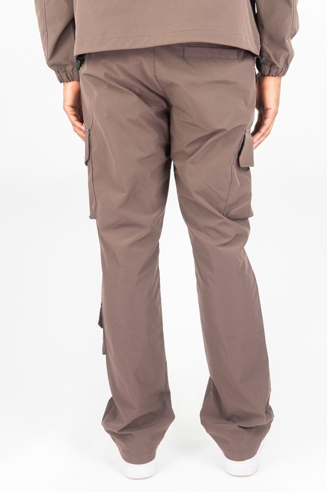 Rebel Minds Nylon Flared Cargo Pants - Brown