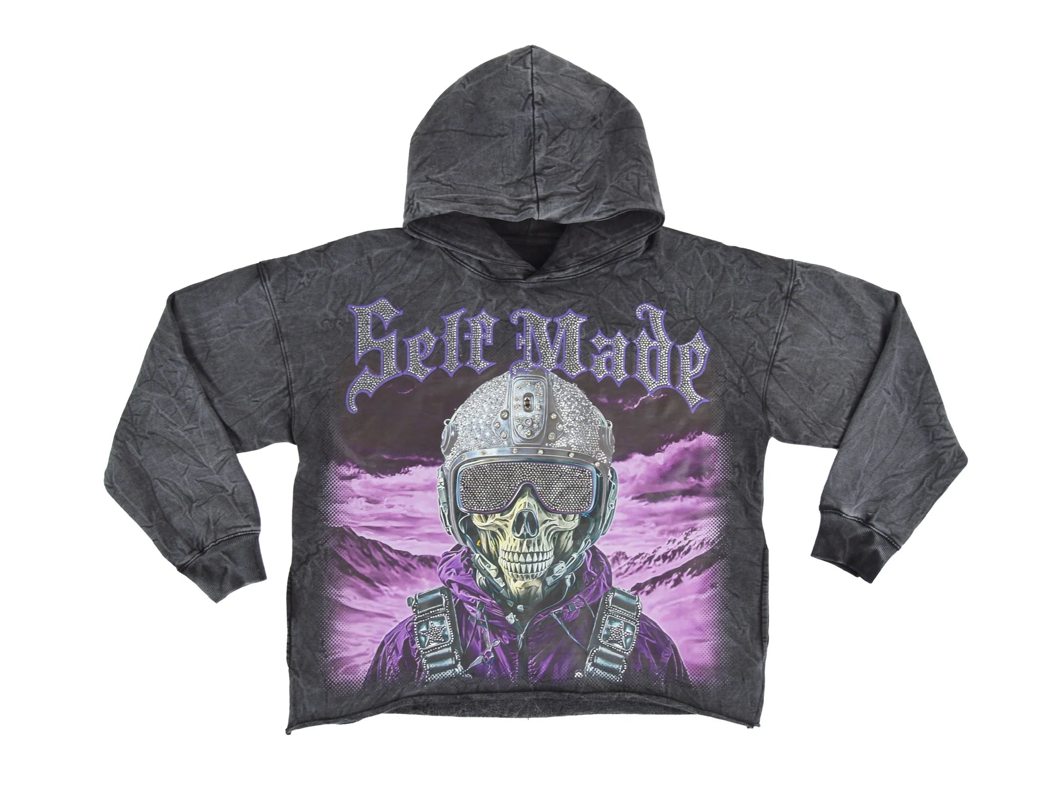 FOCUS SELF MADE RHINESTONE CROPPED HOODIE - Black