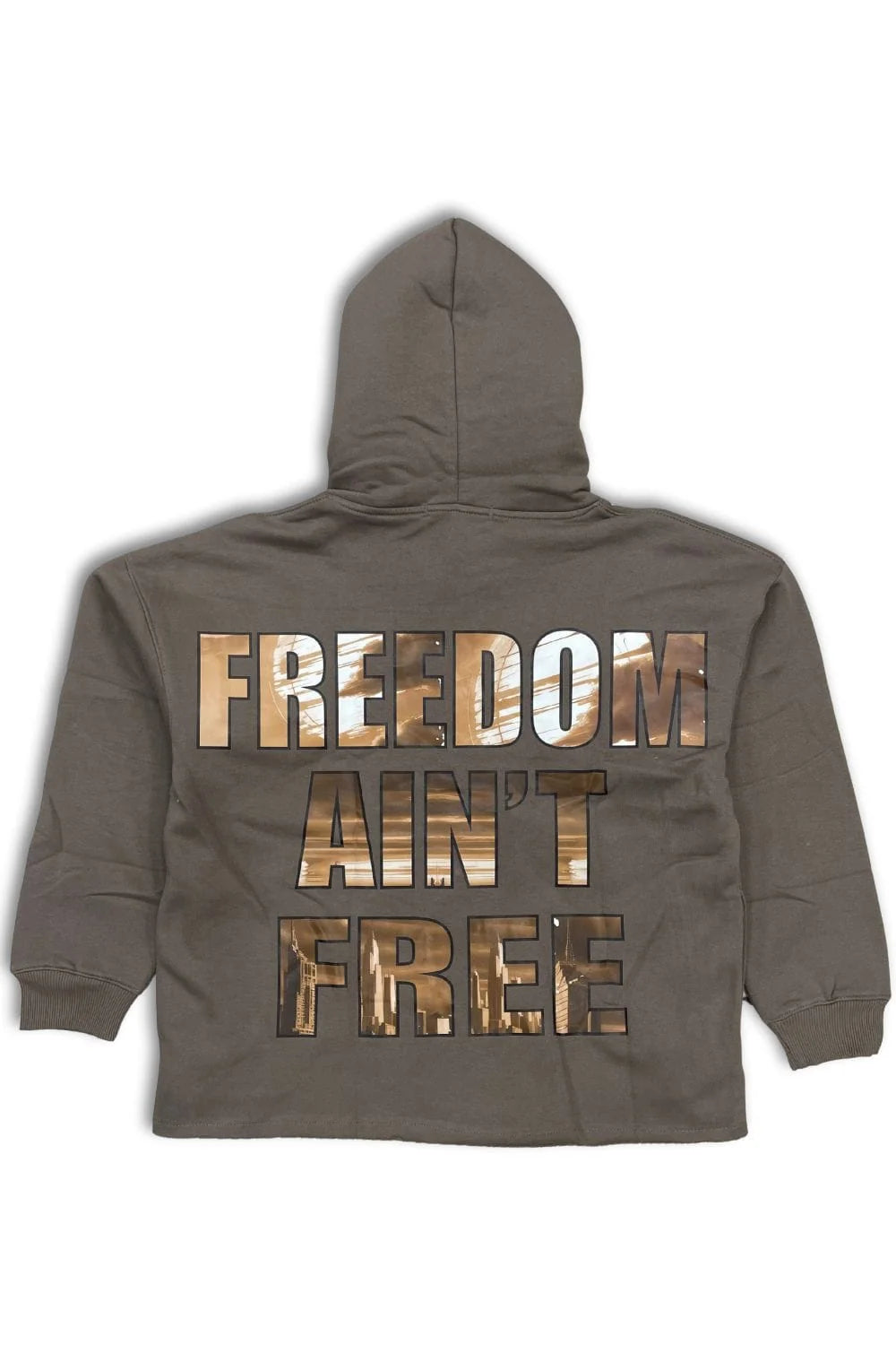 FOCUS STREET LIBERTY RHINESTONE CROPPED HOODIE - Mocha