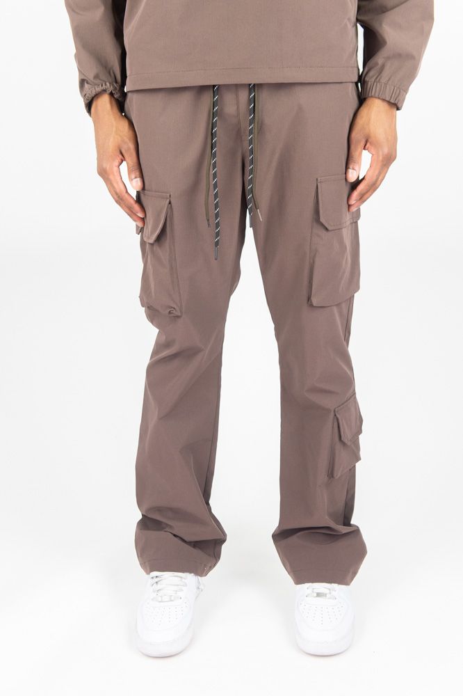 Rebel Minds Nylon Flared Cargo Pants - Brown