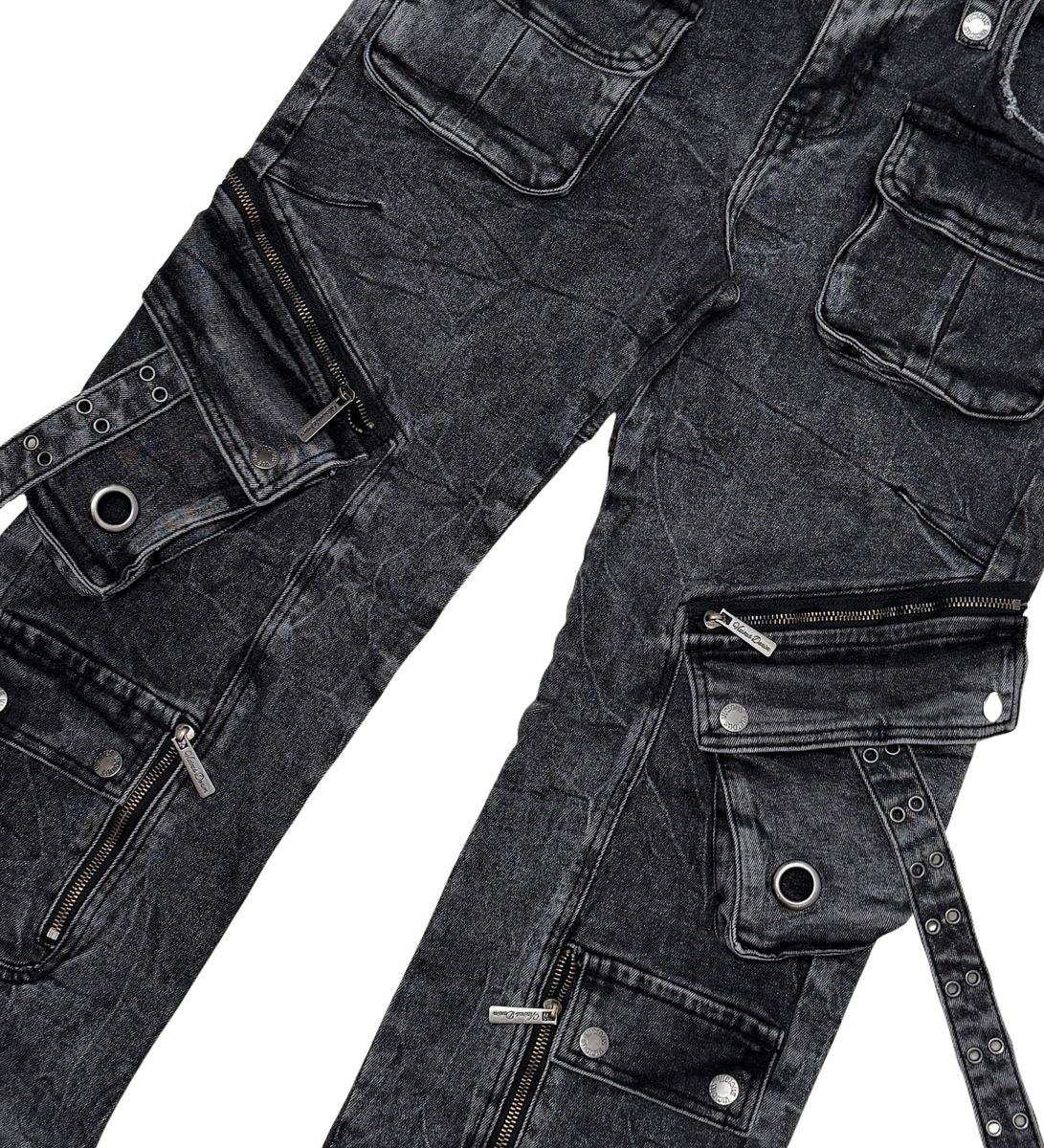 VICIOUS Multi Cargo Relaxed/Baggy Jeans - Washed Black