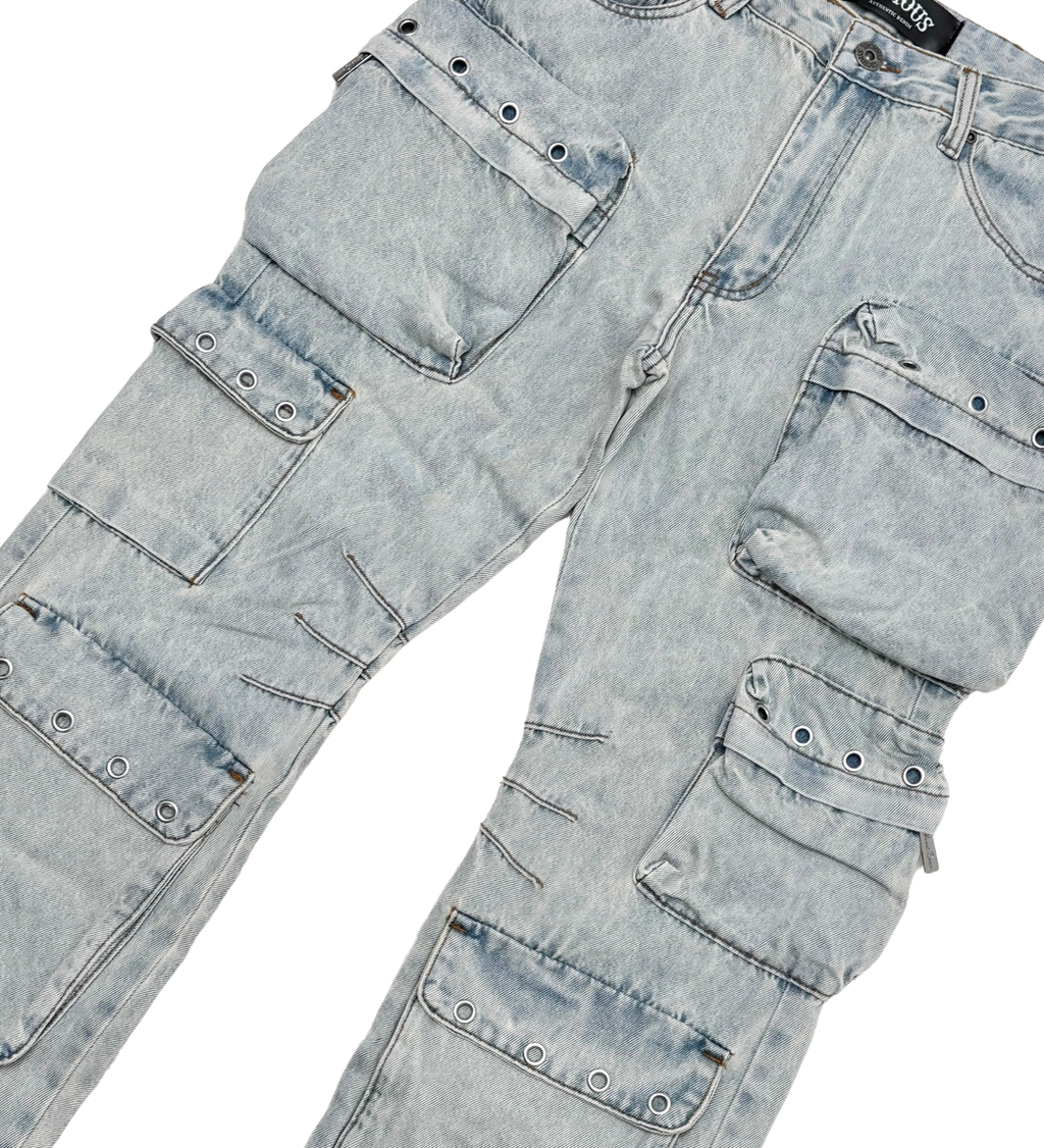 VICIOUS Multi Cargo Utility Relaxed/Straight Jeans - Light Blue