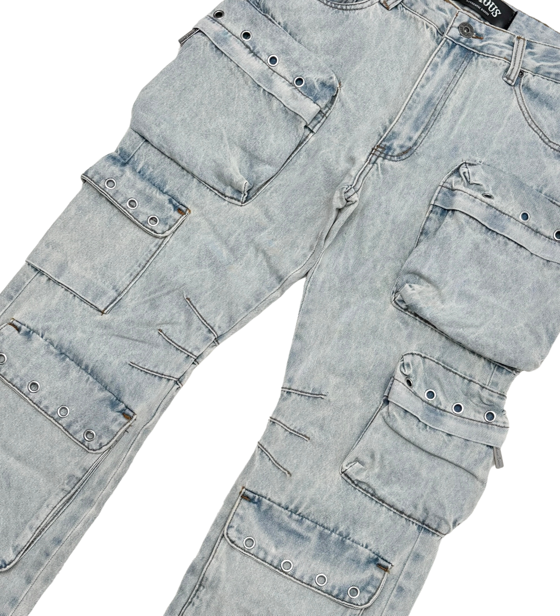 VICIOUS Multi Cargo Utility Relaxed/Straight Jeans - Light Blue