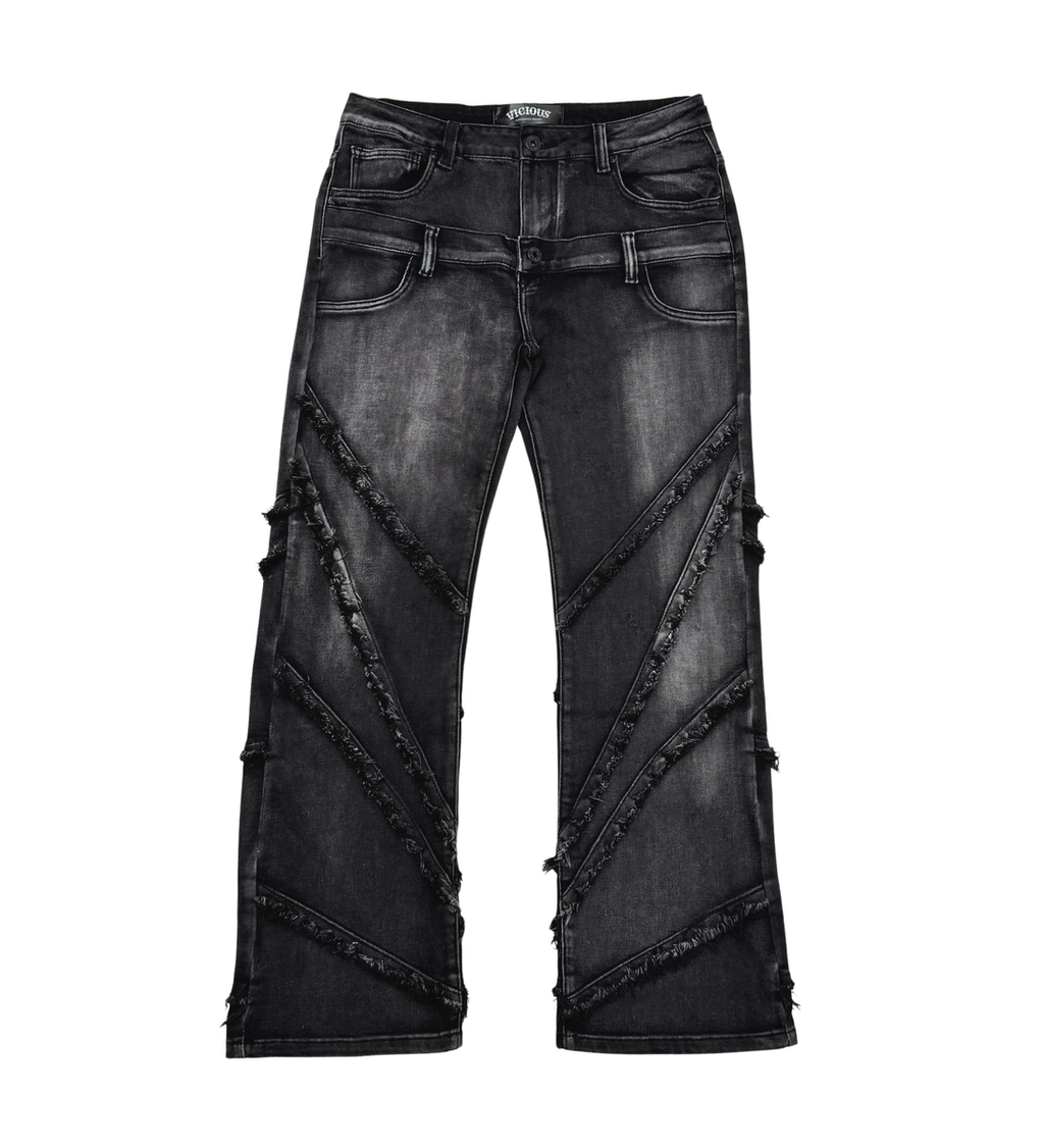 VICIOUS Double Waisted Frayed Jeans - Washed Black