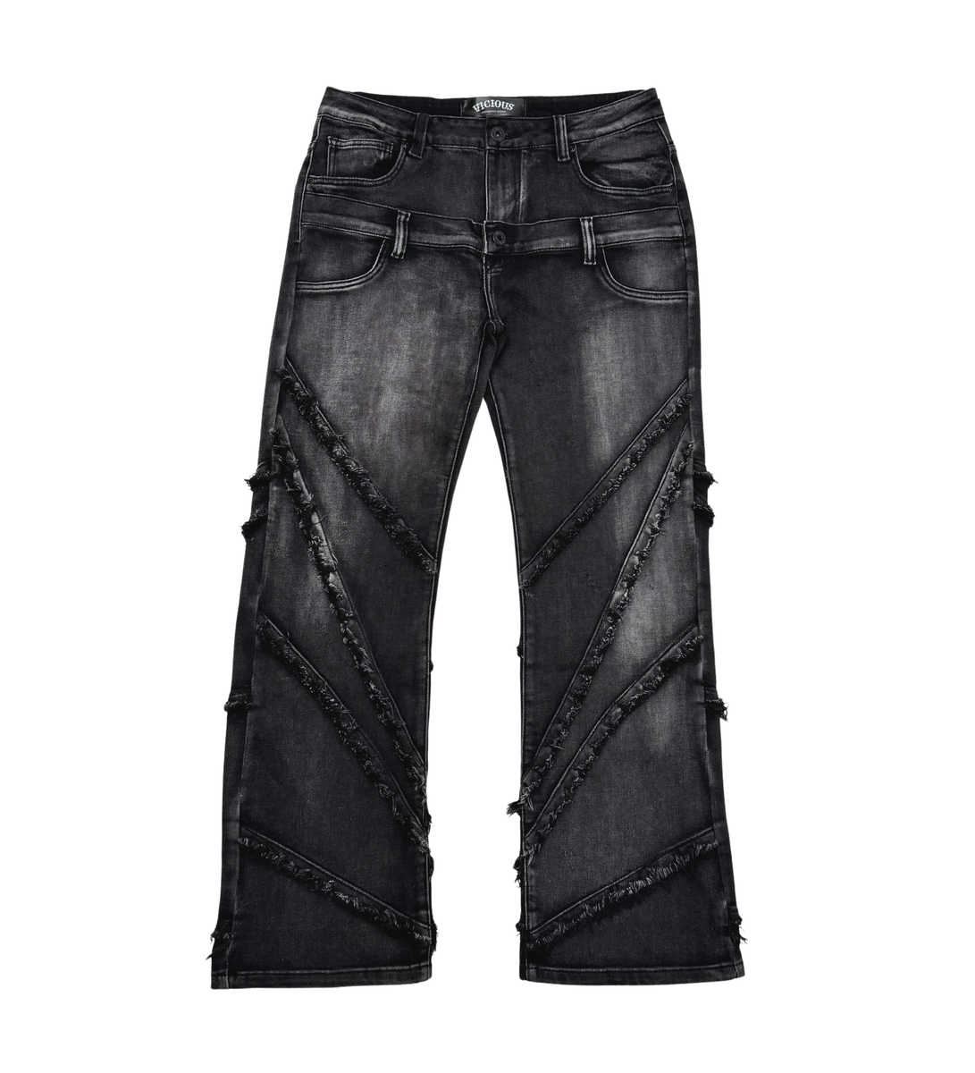 VICIOUS Double Waisted Frayed Jeans - Washed Black