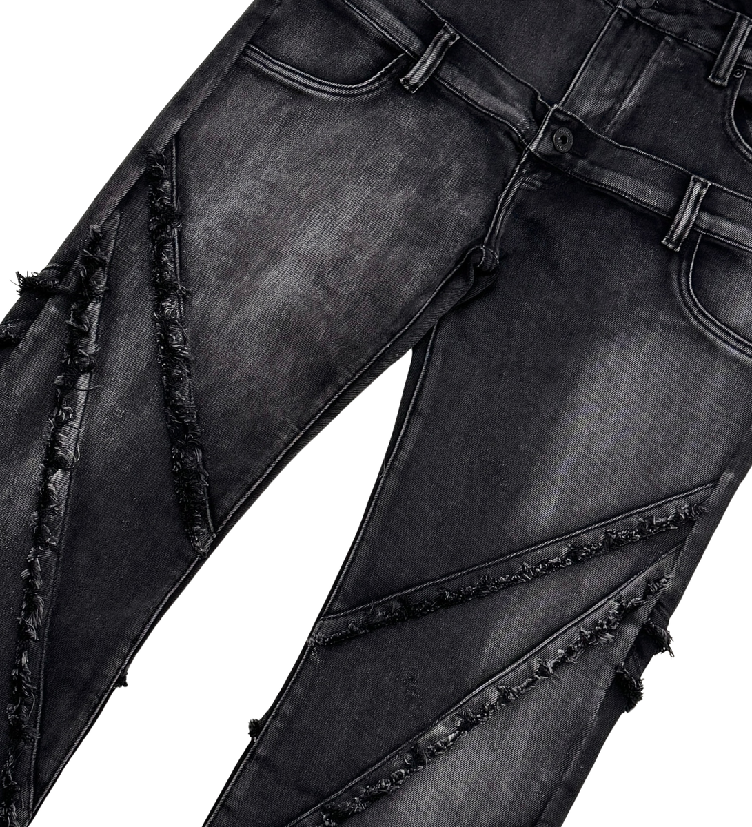 VICIOUS Double Waisted Frayed Jeans - Washed Black