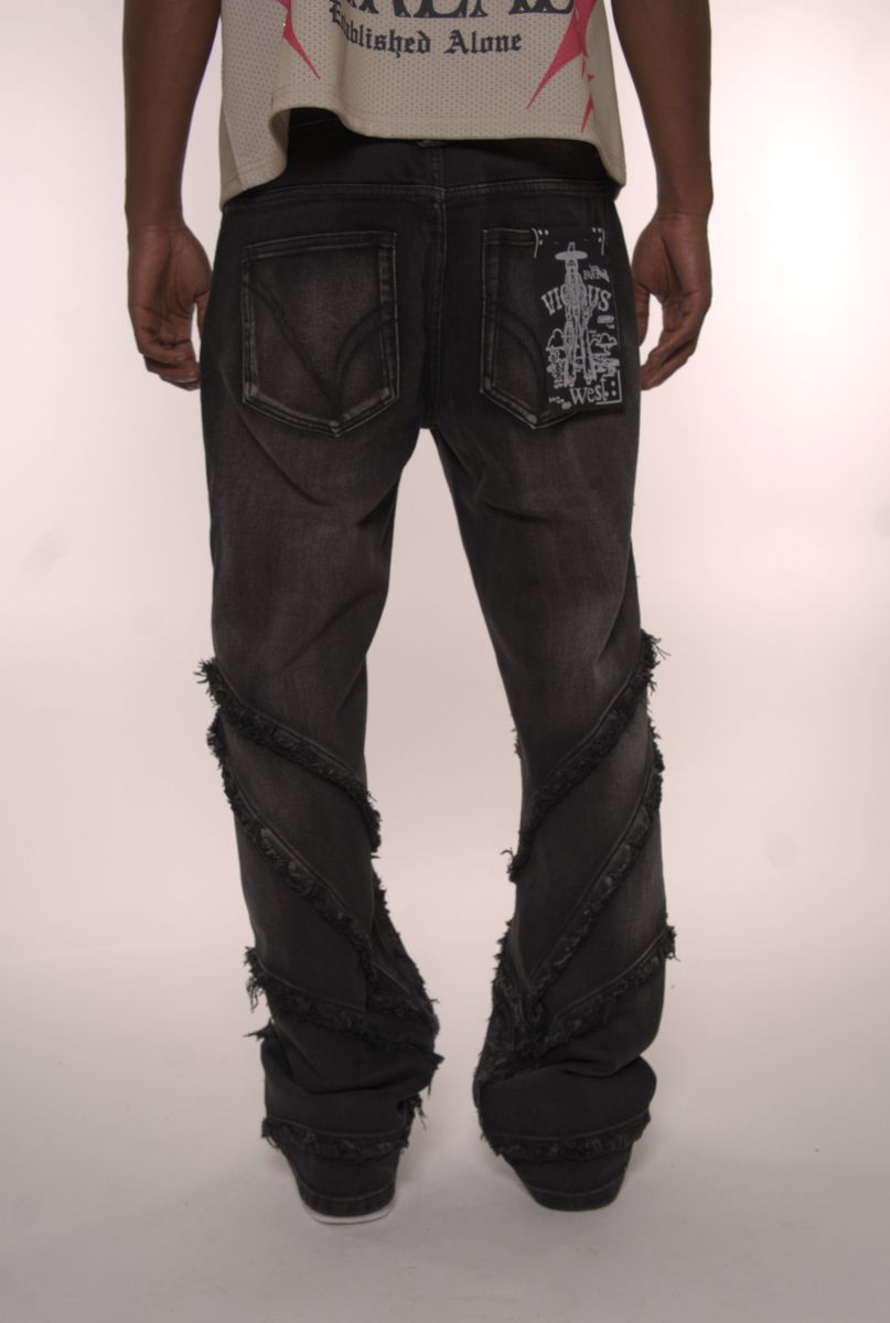 VICIOUS Double Waisted Frayed Jeans - Washed Black