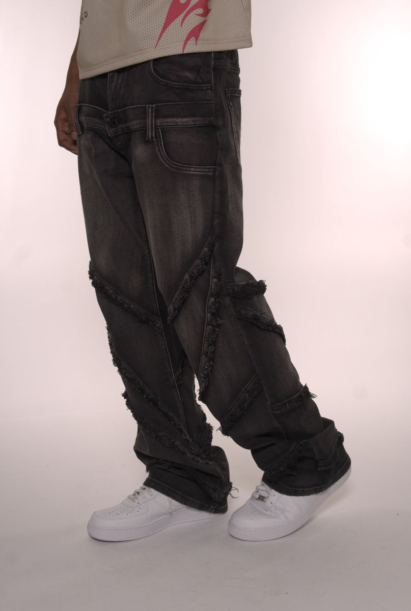 VICIOUS Double Waisted Frayed Jeans - Washed Black