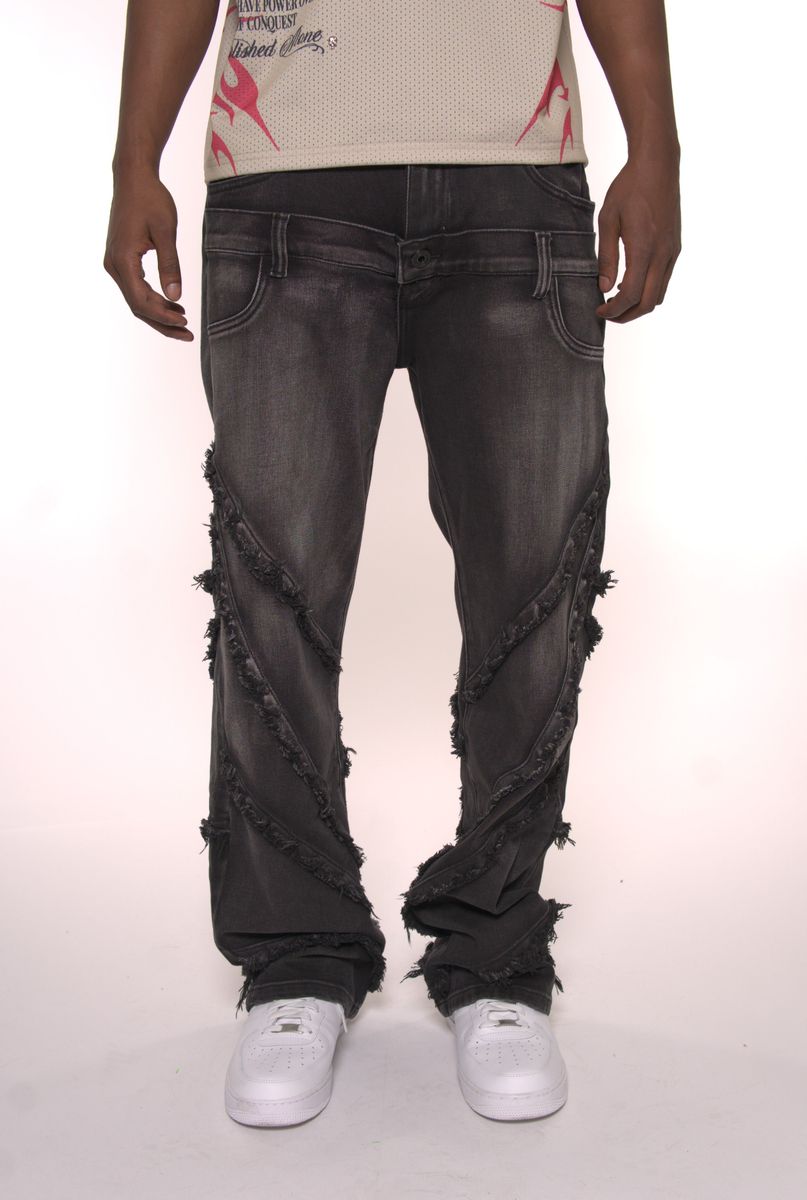 VICIOUS Double Waisted Frayed Jeans - Washed Black