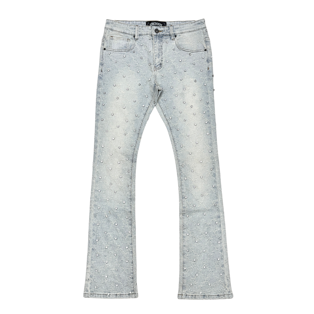 VICOUS Rhinestone Stacked Jeans - Light Blue