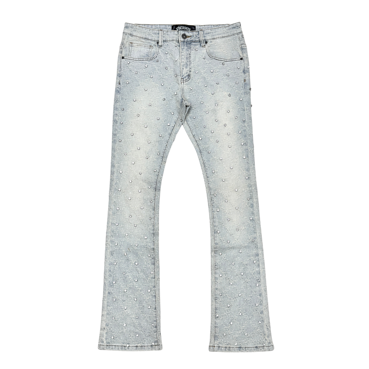 VICOUS Rhinestone Stacked Jeans - Light Blue