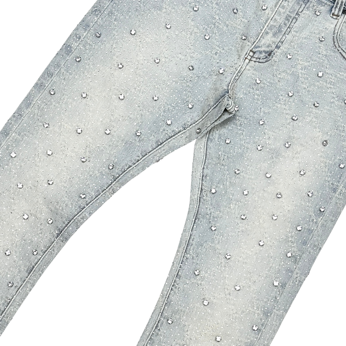 VICOUS Rhinestone Stacked Jeans - Light Blue