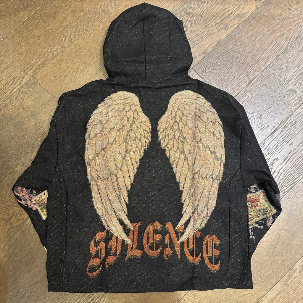 REBEL MINDS SILENCE WINGS TAPESTRY HOODIE - Black