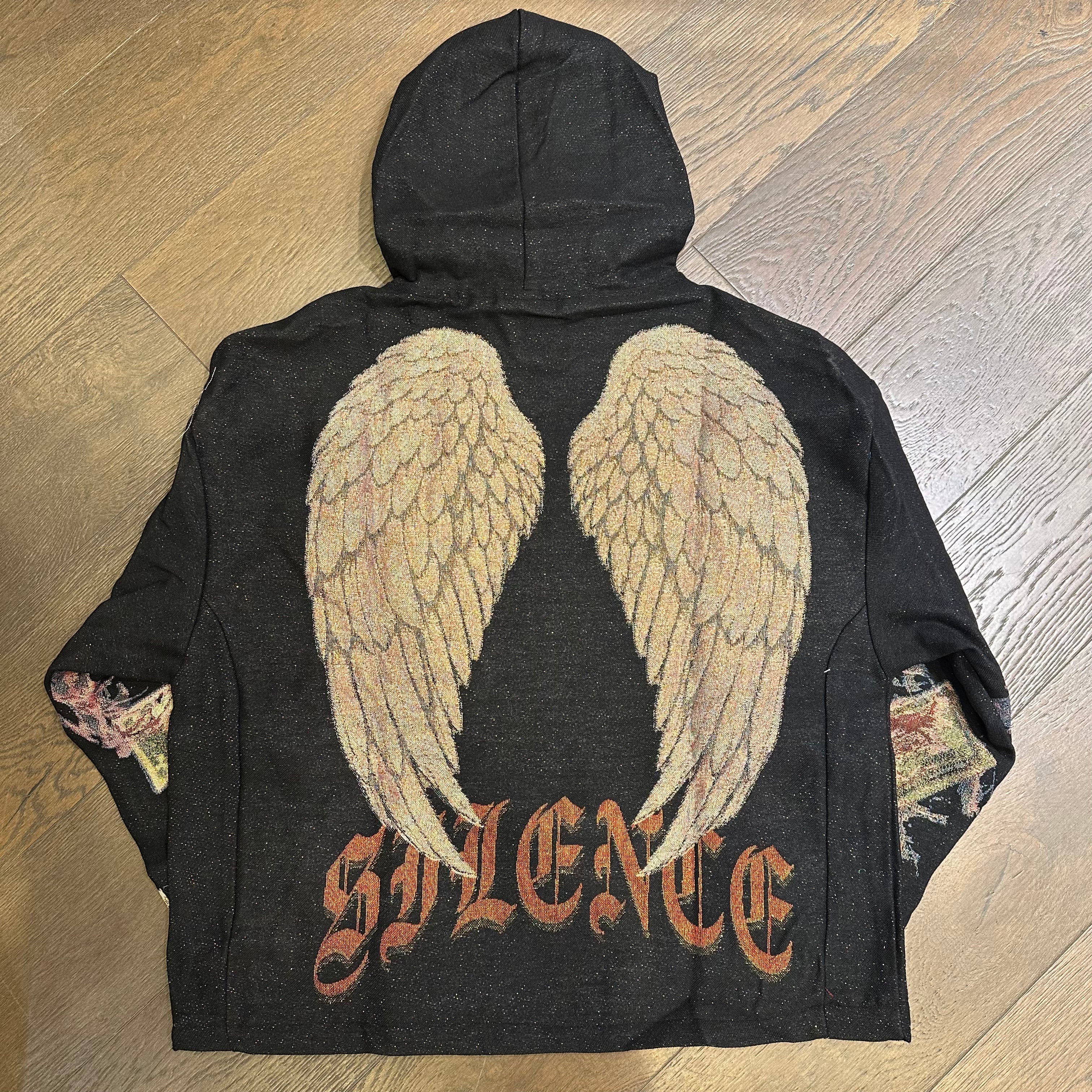 REBEL MINDS SILENCE WINGS TAPESTRY HOODIE - Black