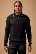 Jordan Craig Montauk Quarter Zip Cable Knit Sweater - Black
