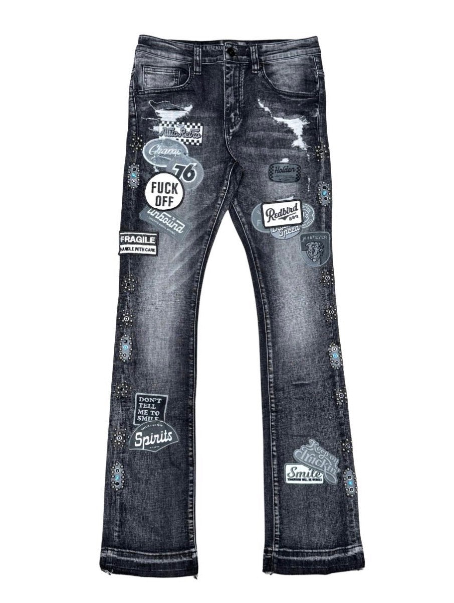 Vicious PREMIUM FLARE DENIM WITH PATCHES ALL OVER