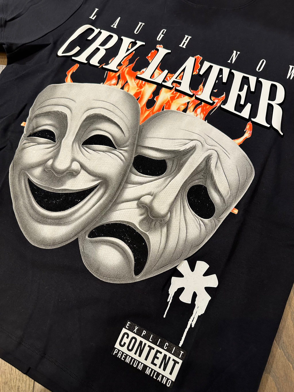 Premium Milano Laugh Now Cry Later Crew Neck Shirt Black