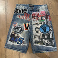Vicious Printed & Patch Work Shorts - Denim Blue