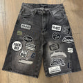 Vicious Moto Patch Work Shorts - Washed Black