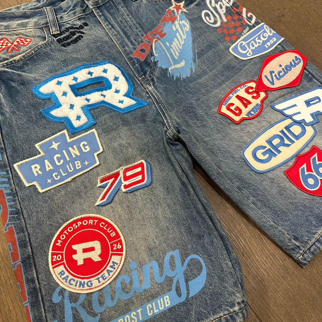 Vicious Racing Club Patch Work Shorts - Blue