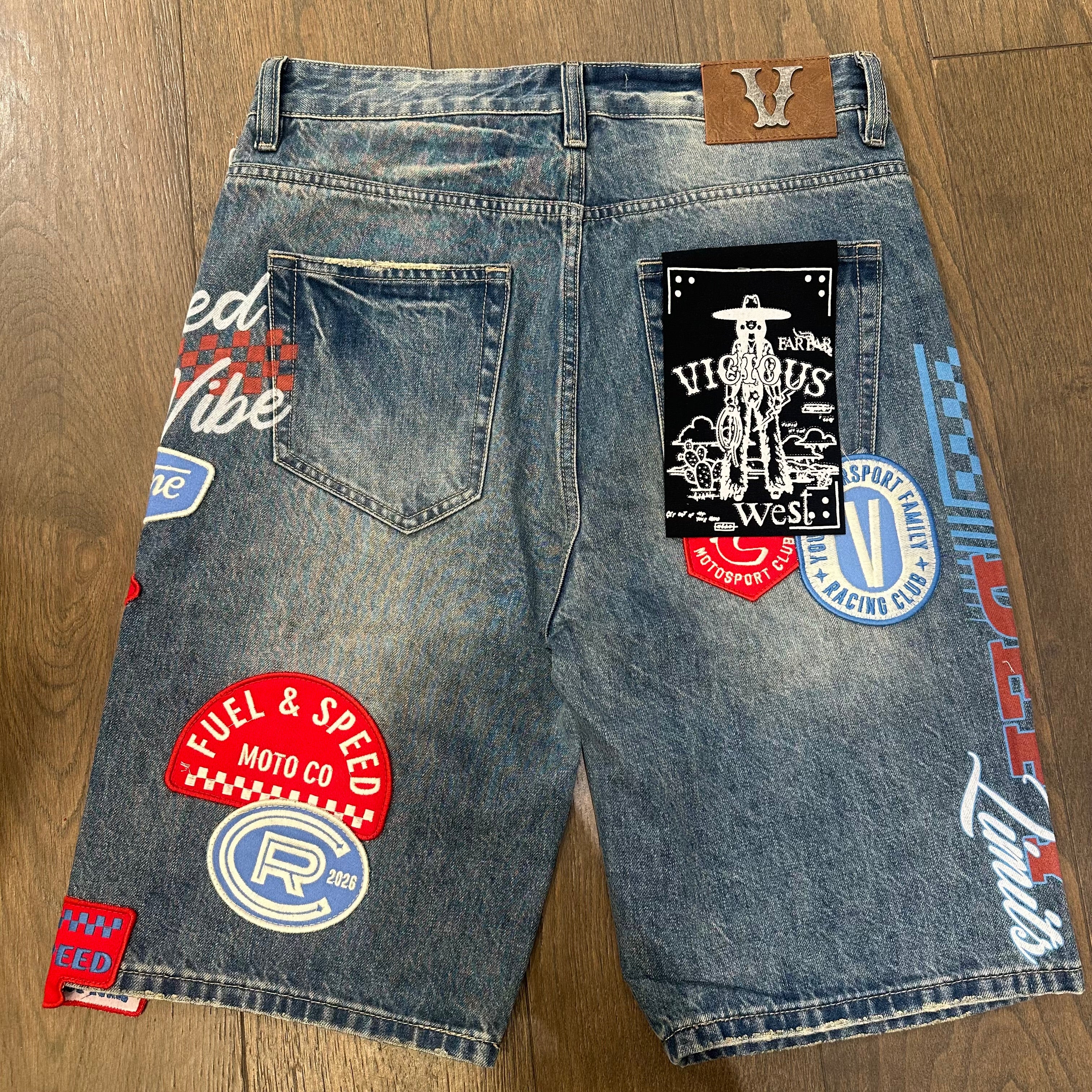 Vicious Racing Club Patch Work Shorts - Blue