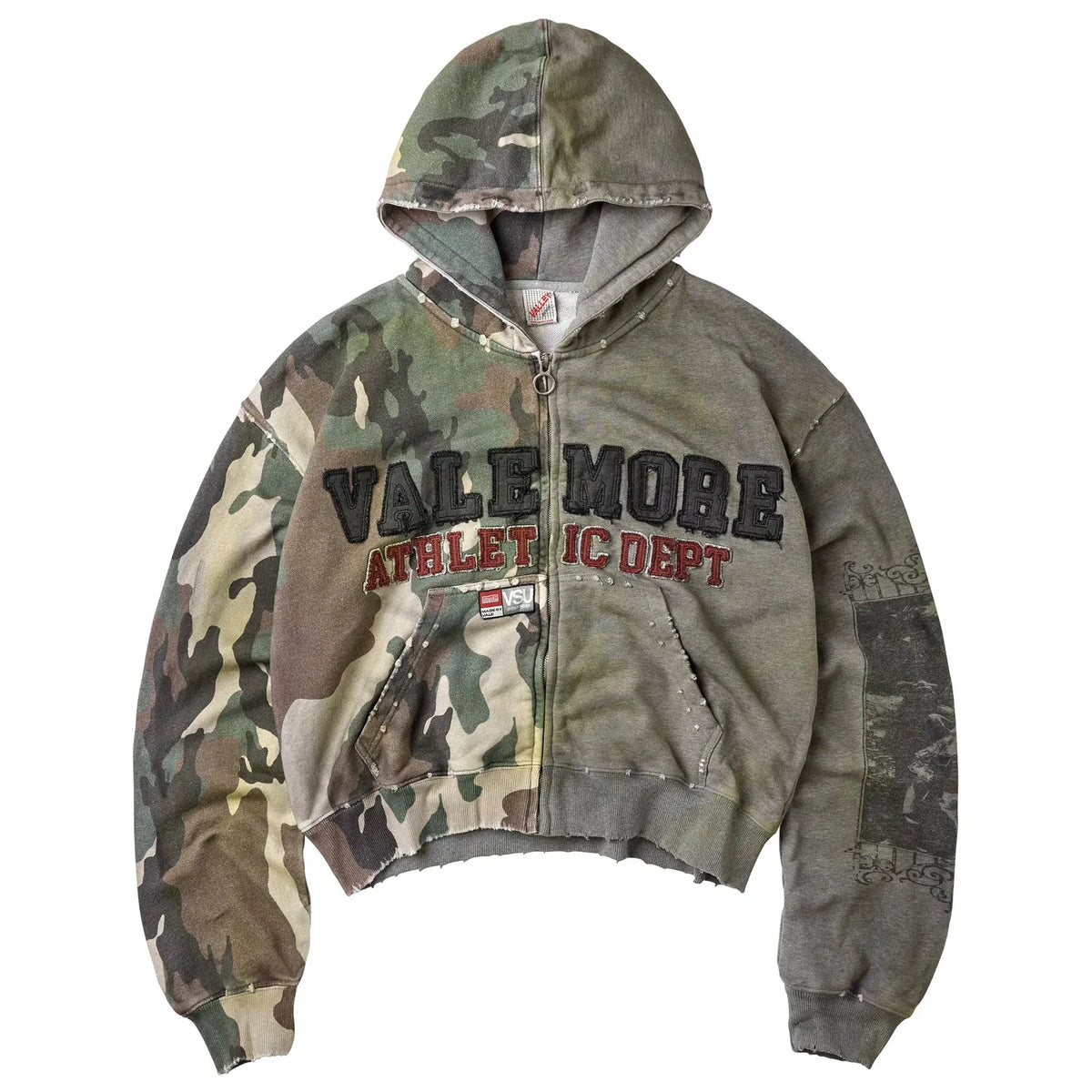 Vale More Athletic Dept Camo Zip-Up Hoodie - Olive Green