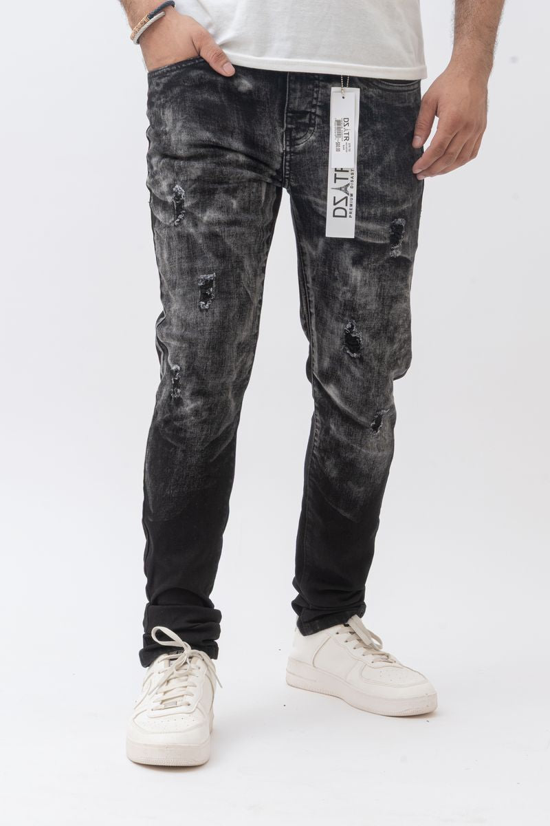 DZTR Premium Distressed Splatter Jeans 750 - Black