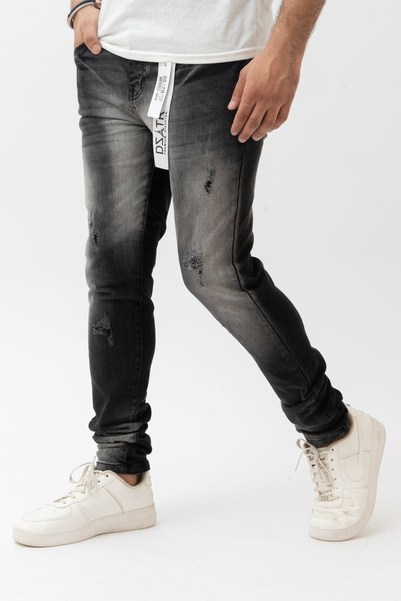 DZTR Premium Distressed Faded Jeans 688 - Black