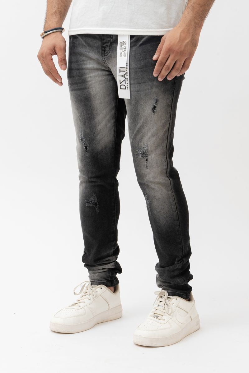 DZTR Premium Distressed Faded Jeans 688 - Black