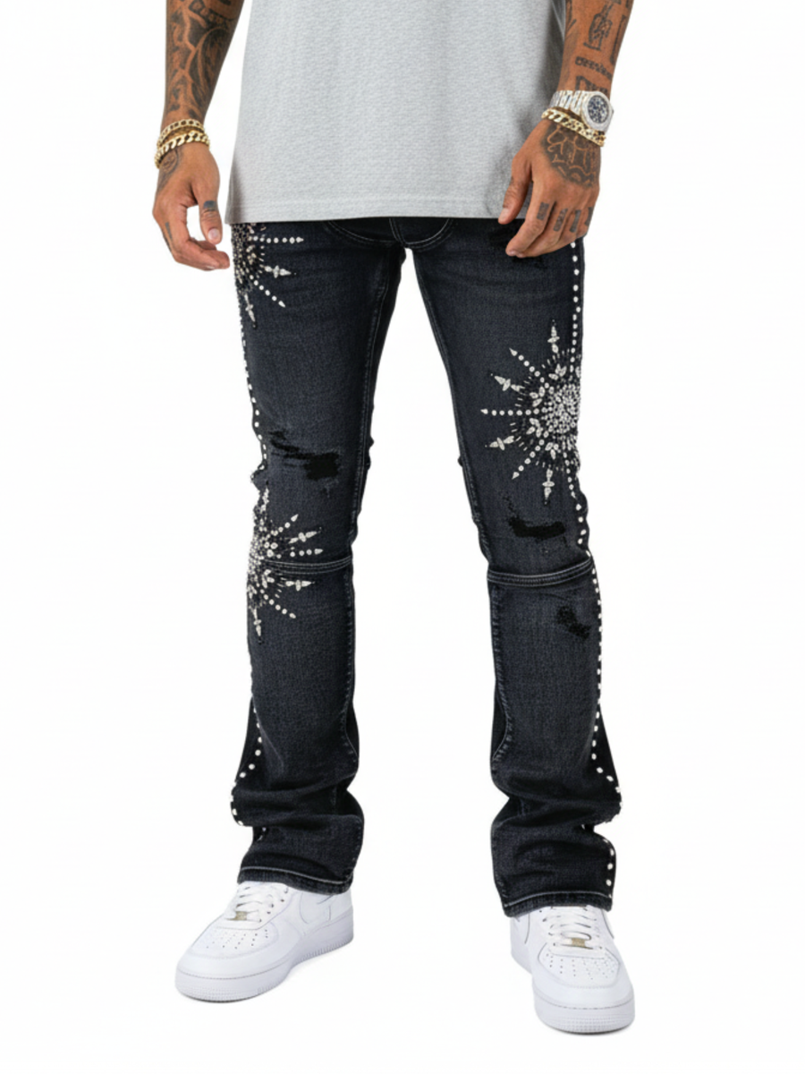 Vicious Embellished Rhinestone Flare Denim