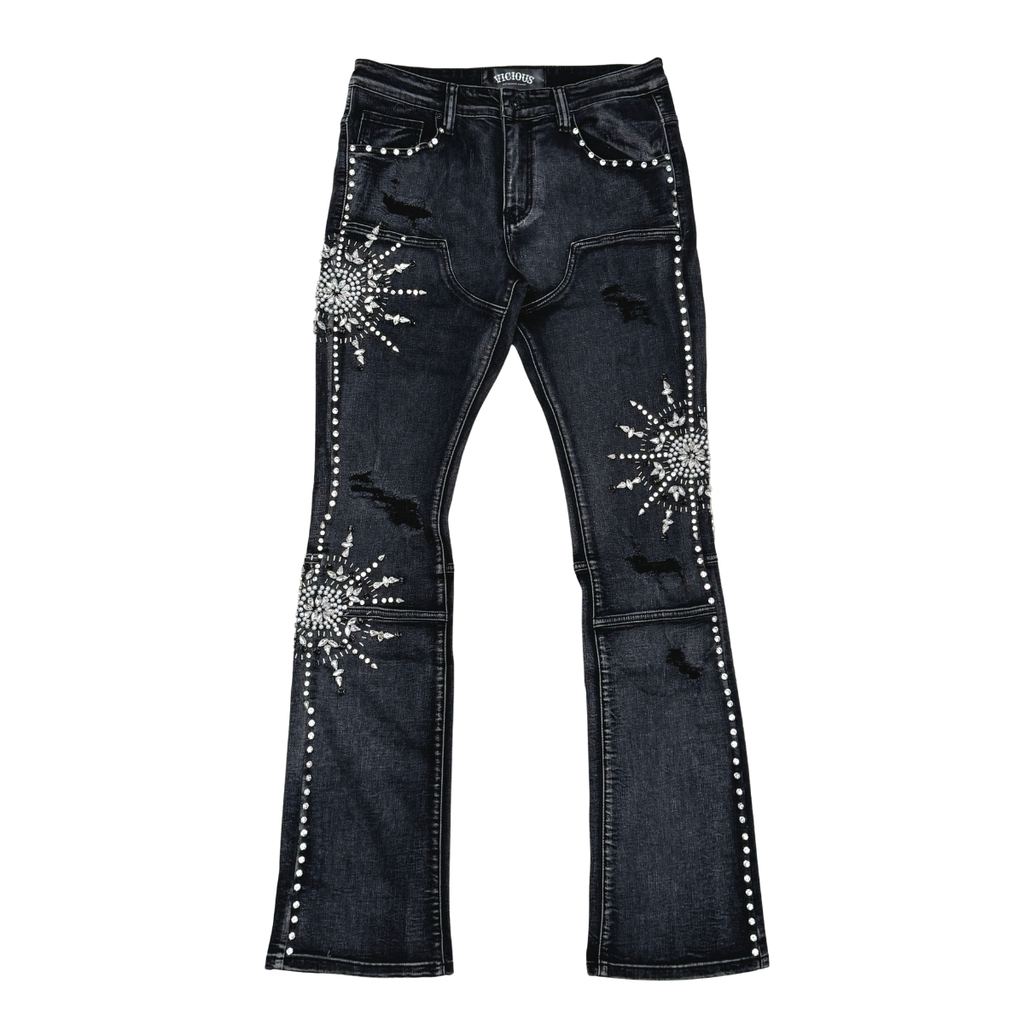 Vicious Embellished Rhinestone Flare Denim