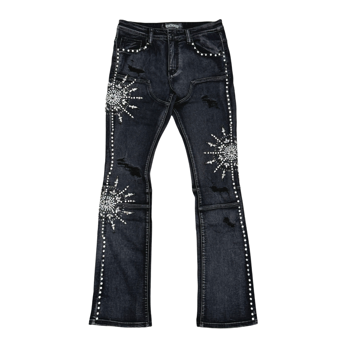 Vicious Embellished Rhinestone Flare Denim