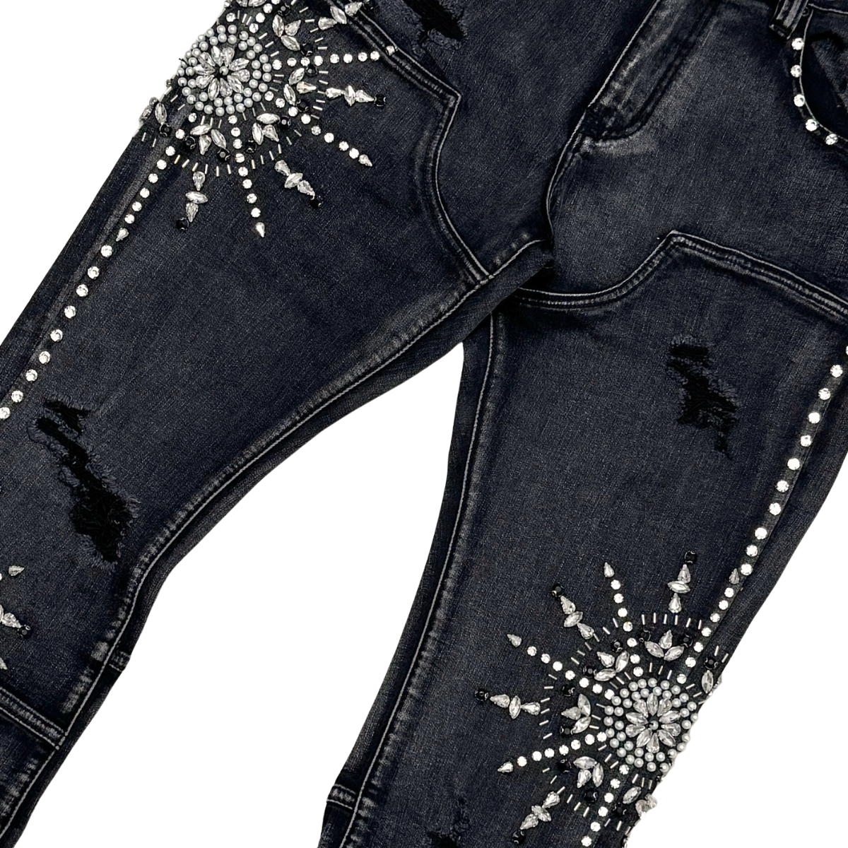 Vicious Embellished Rhinestone Flare Denim