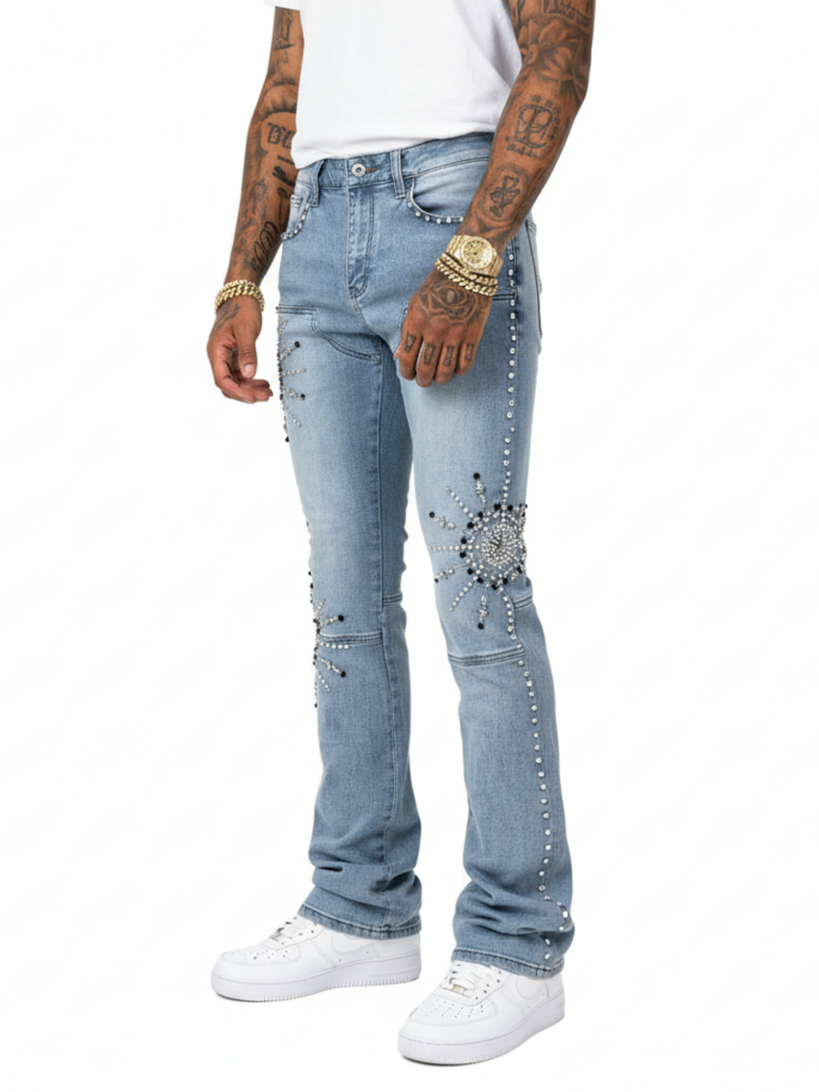 Vicious Embellished Rhinestone Flare Denim