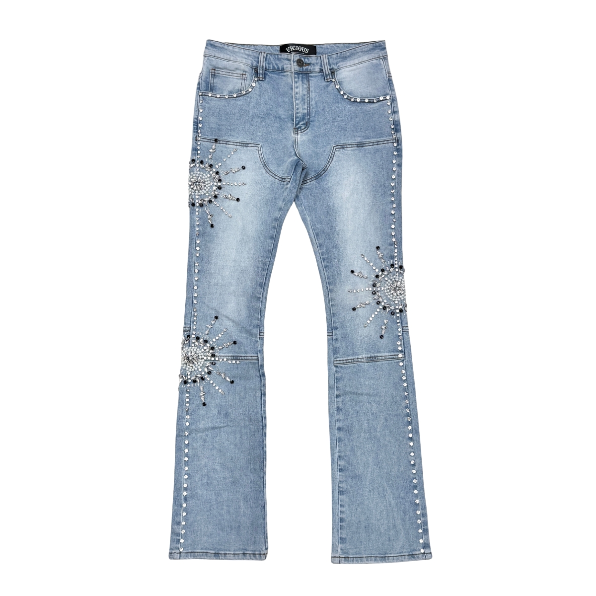 Vicious Embellished Rhinestone Flare Denim