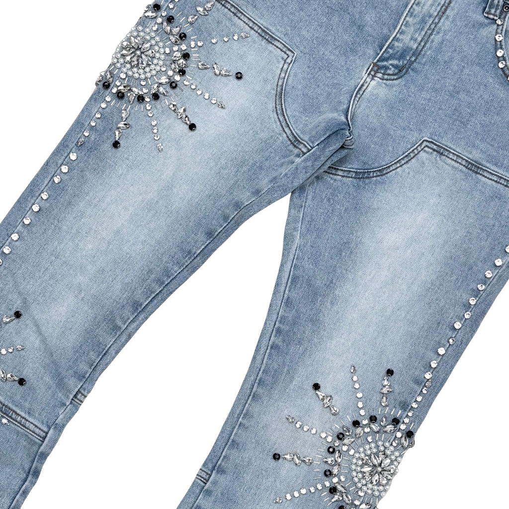 Vicious Embellished Rhinestone Flare Denim