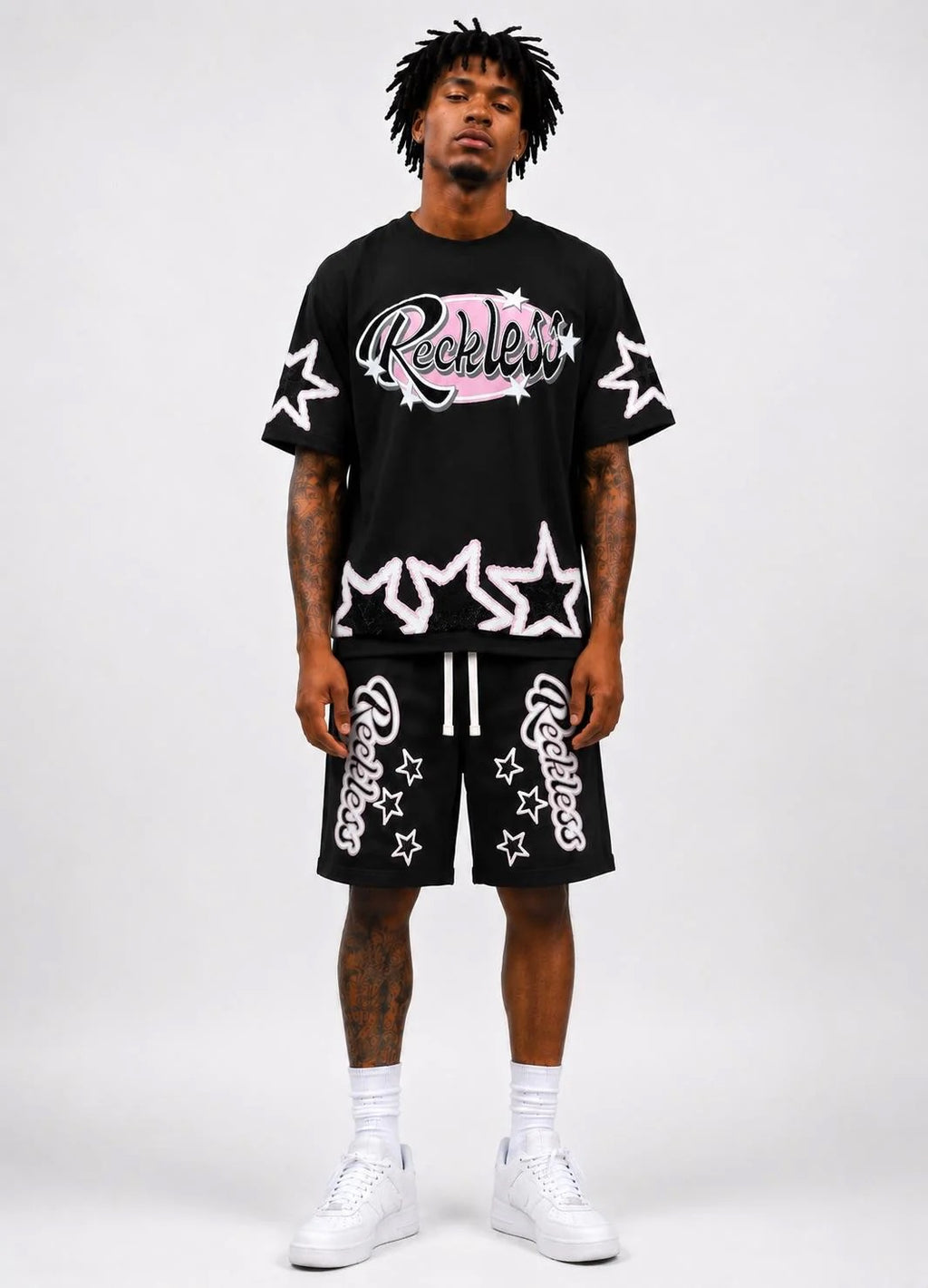 Focus Reckless Rhinestone Star Short Set – Black/Pink