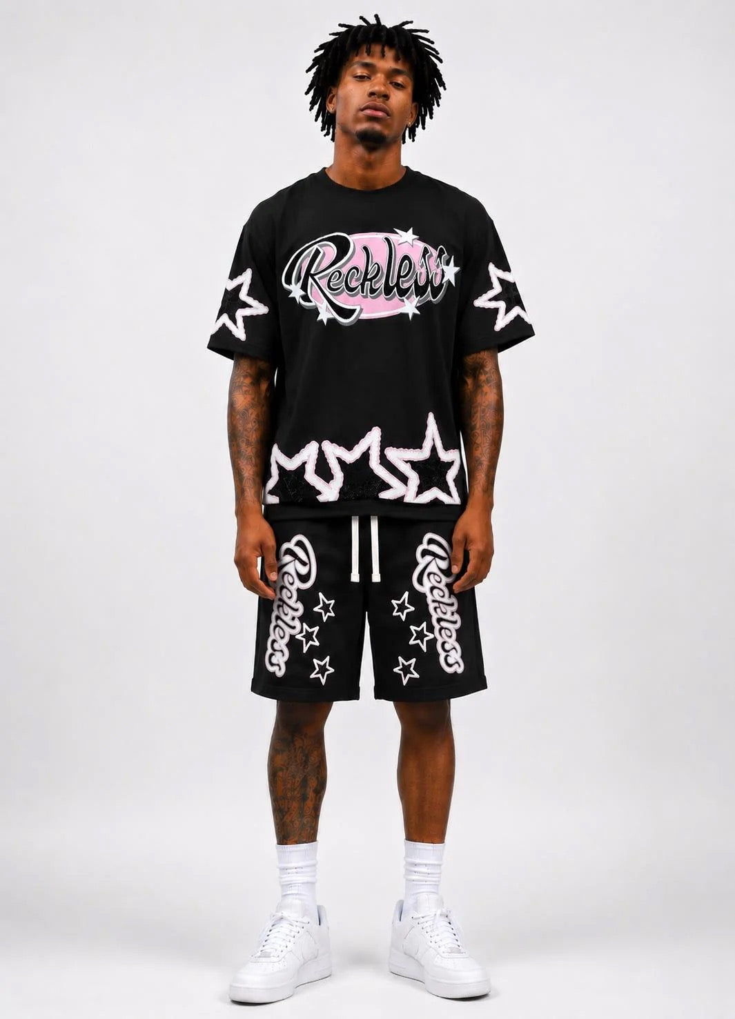 Focus Reckless Rhinestone Star Short Set – Black/Pink