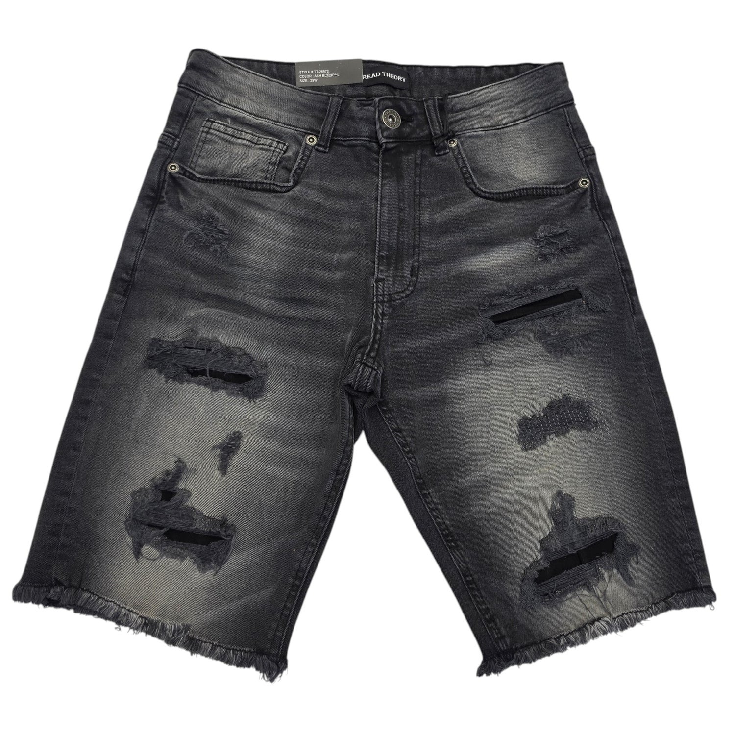 Thread Theory Distressed Denim Shorts - Ash Black