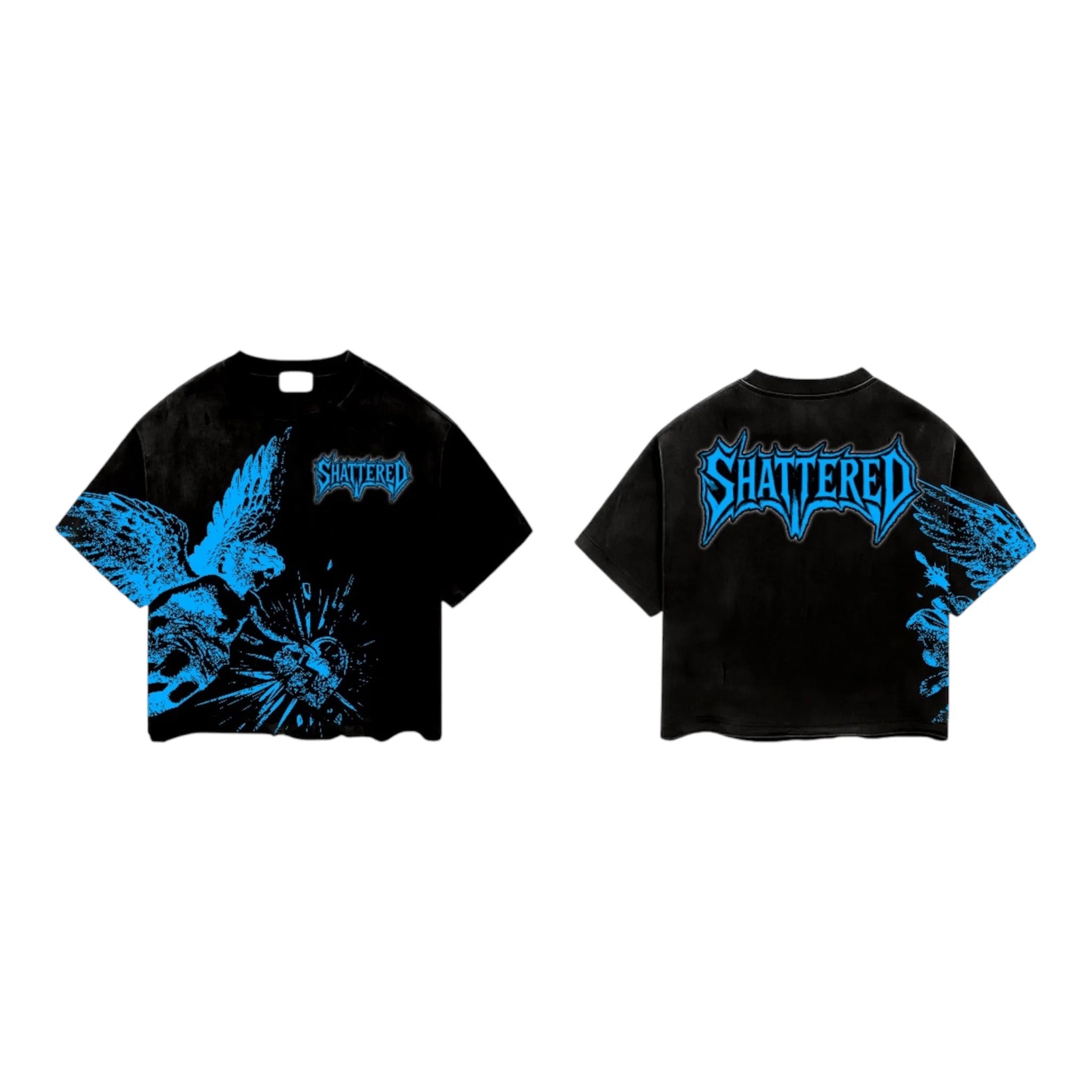 Shattered Hearts Angle Graphic Shirt - Black & Blue