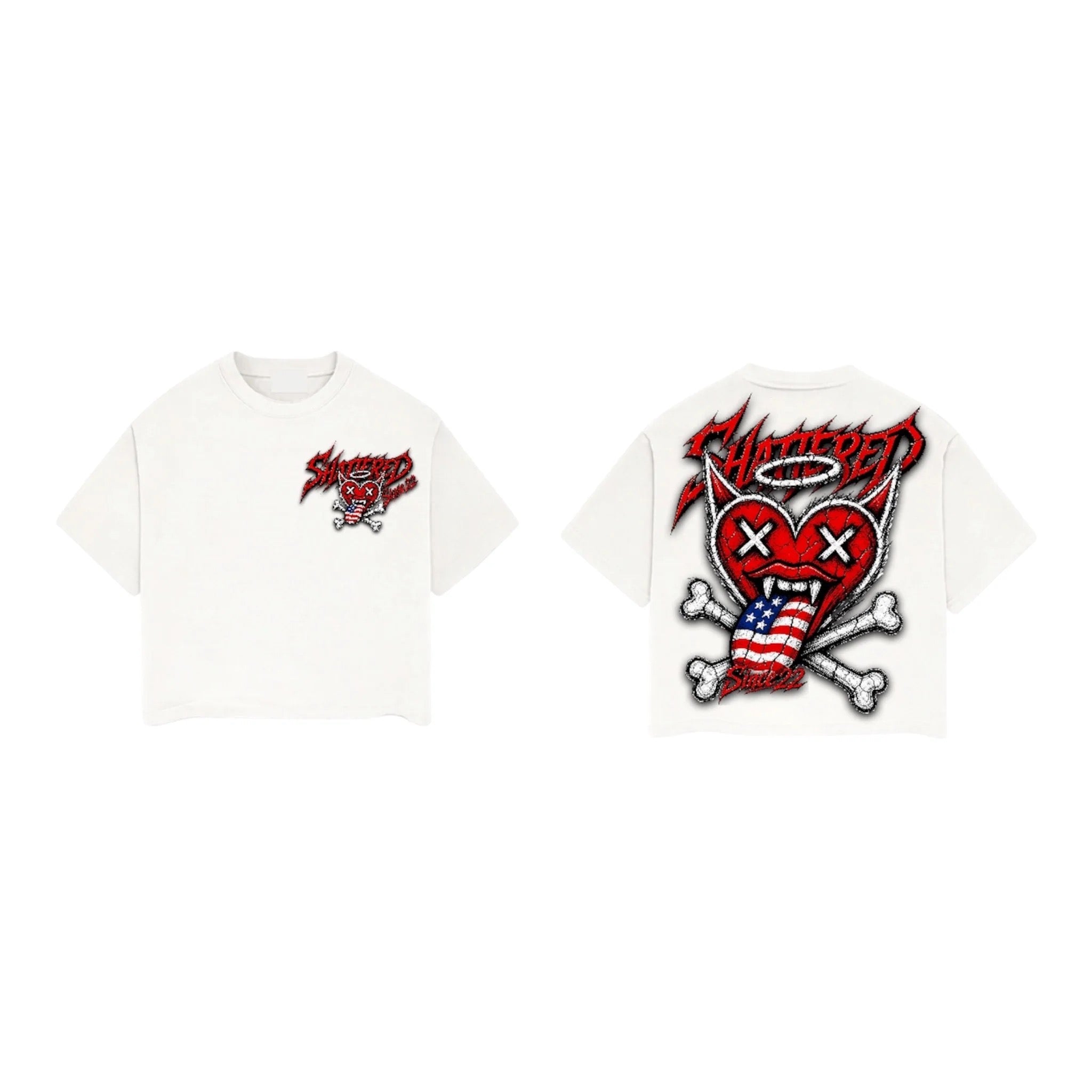 Shattered Hearts American Tongue Shirt - White