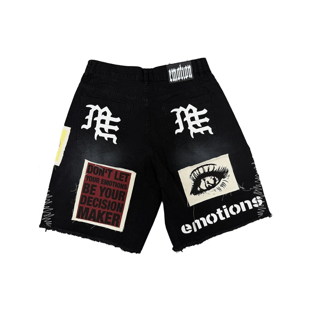 Mixed Emotions Never Die Denim Shorts - Black