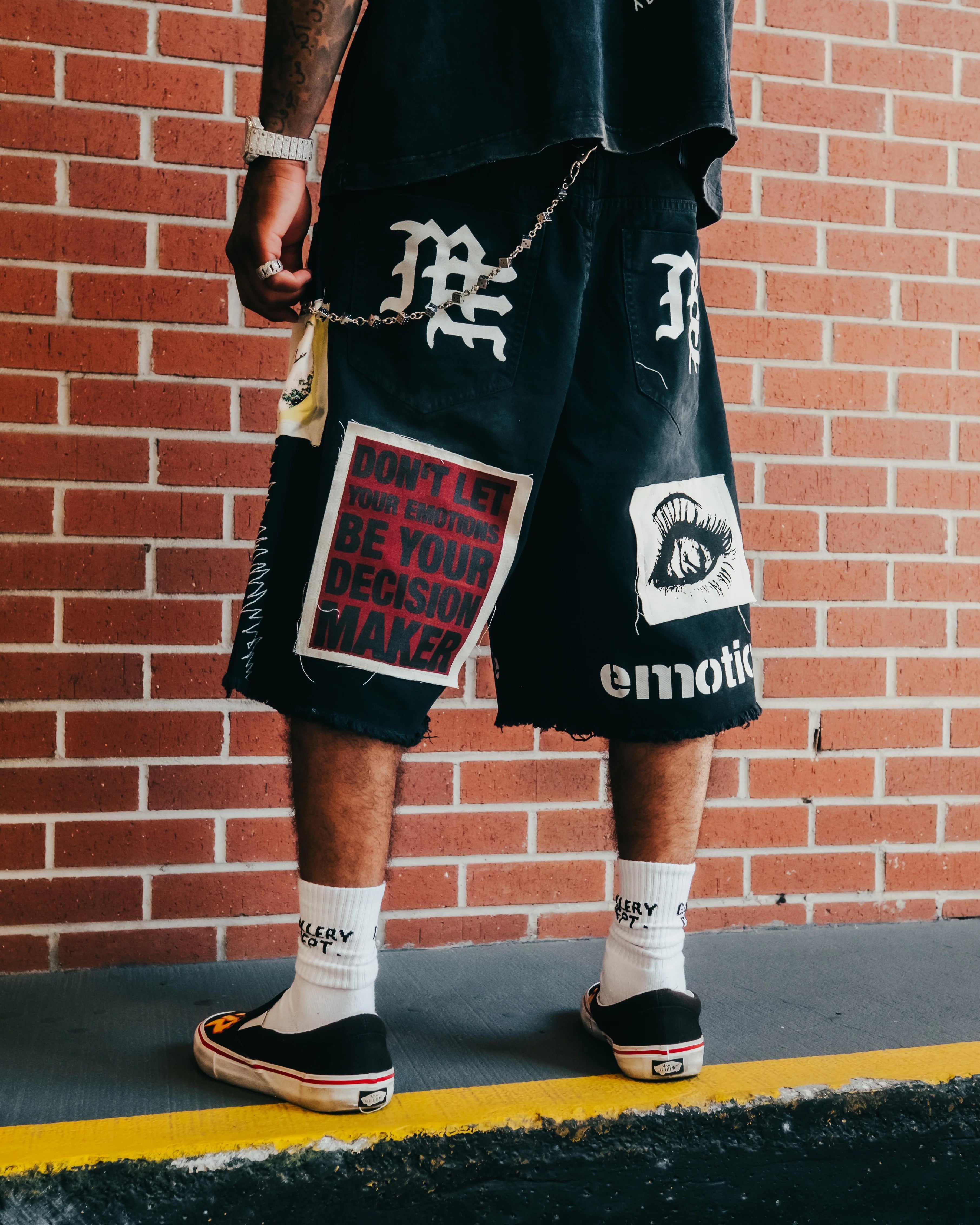 Mixed Emotions Never Die Denim Shorts - Black