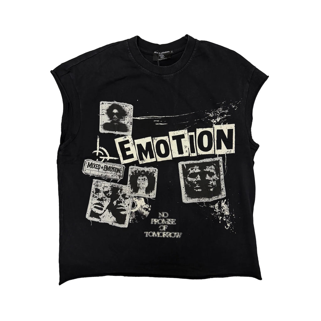 Mixed Emotions Sleeveless Graphic Shirt - Black